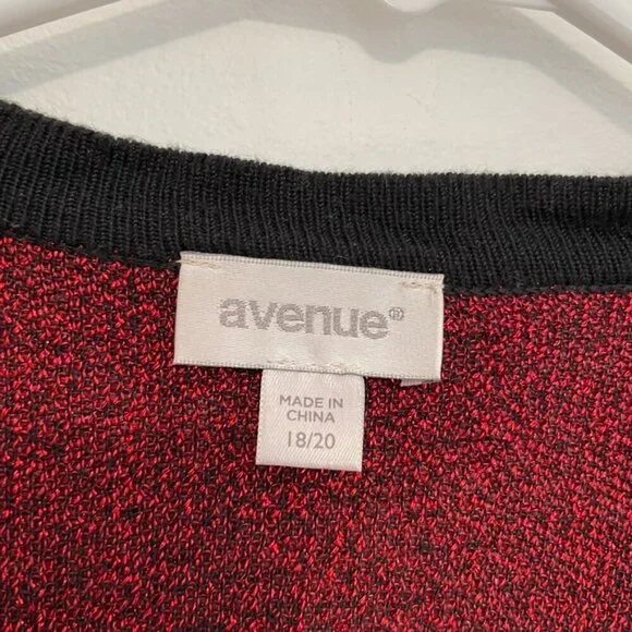 AVENUE Plus Size Red Metallic Black Ombre Twin Set Twinset Top Cardigan Sweater - Picture 4 of 11